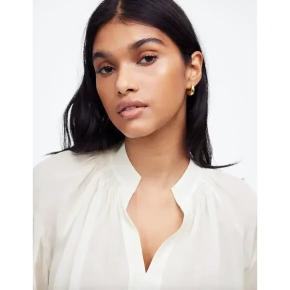Madewell Shirred Long Sleeve Top Blouse Silk Lightweight Winter White Medium NWT - Picture 4 of 16